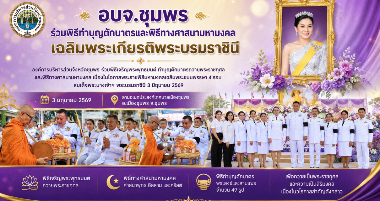 อบจ.ชุมพรรางมพิธีเฉลิมพระเกียรติพระบรมราชินี 7