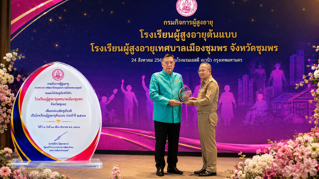 พม.มอบโล่เชิดชูเกียรติ โรงเรียนผู้สูงอายุเทศบาลเมืองชุมพร 2